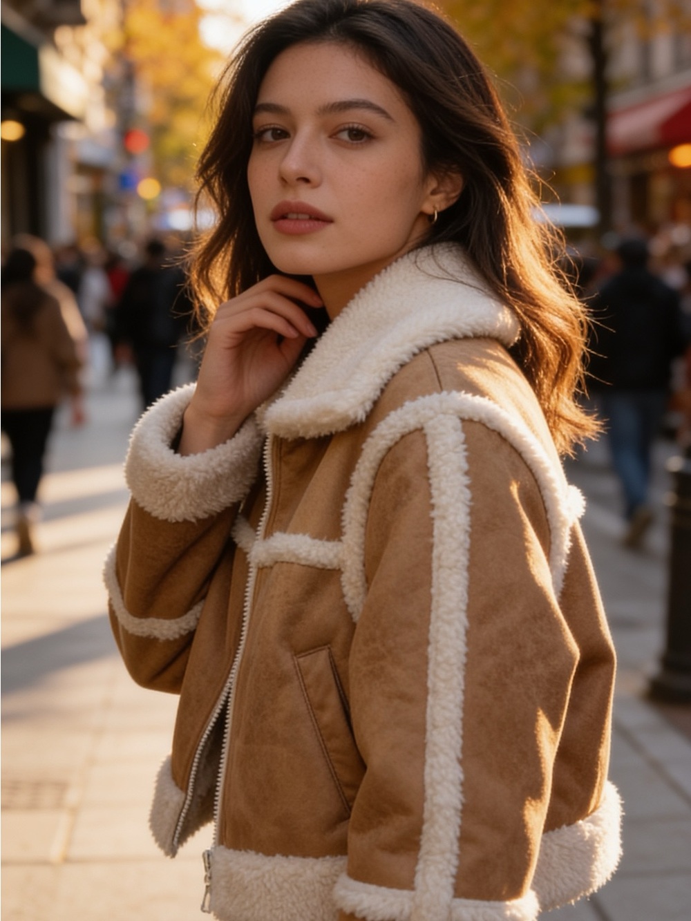 Tan and Cream Shearling Faux Suede Jacket sz Meduim
